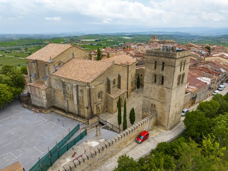 Aerial view at the Church Santa Maria de los Reyes in Laguardia, Spain Nominated beautiful village
