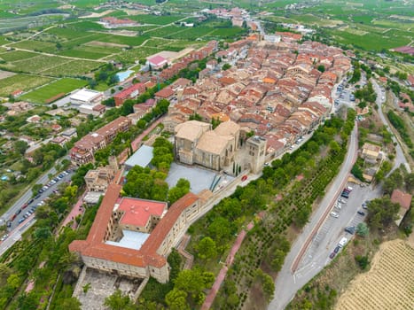 Laguardia, Rioja Alavesa, Basque Country, Spain, aerial north panoramic view. Nominated beautiful town
