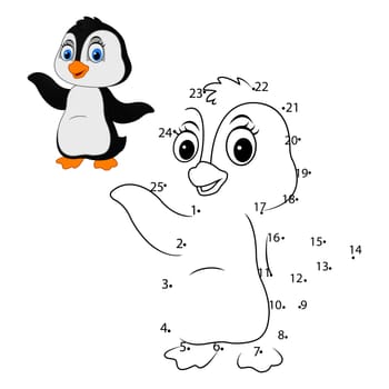 Connect the number to draw the animal educational game for children, Cute little penguin
