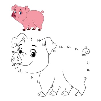 Connect the number to draw the animal educational game for children, Cute little pig