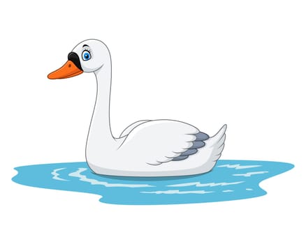 Cartoon beauty swan floats on water