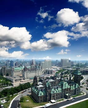 The aerial view of Ottawa capitol city of Canada