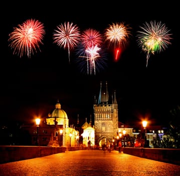 The night view of the beautiful Prague City along the River Vltava