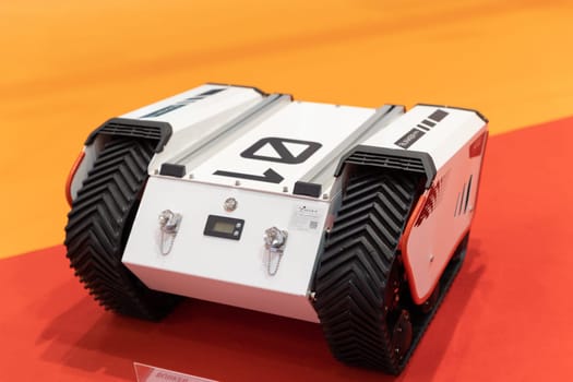 5 may 2023, Lisbon. Portugal - FIL Lisbon International Fair - Tektonica Lisbon: agile x robot at the expo. Mid shot