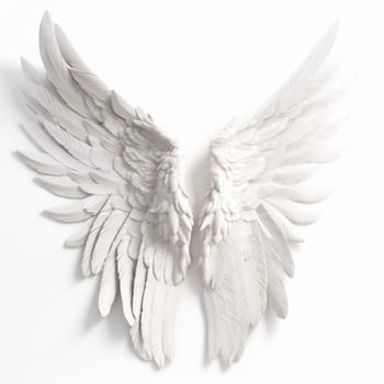 Abstract white angel wings isolated on a white background, symbolizing freedom and peace. AI Generative