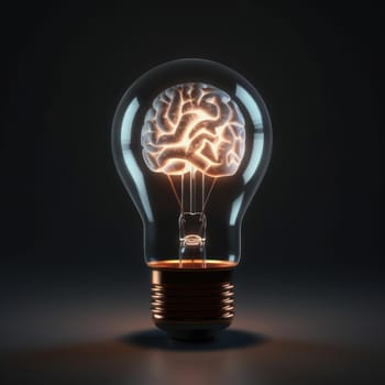 A glowing brain inside a light bulb represents the power of the mind and cognition is AI Generative.