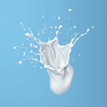 Cold milk splashing on a blue surface, a refreshing and minimalist concept for dairy products is AI Generative.
