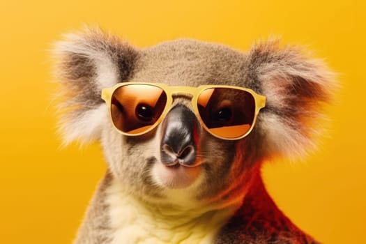 Koala posing with a stylish accessory and cool sunglasses in the eucalyptus tree. A cute and fashionable icon of Australian wildlife. AI generated.