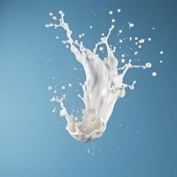 Abstract milk splash on a blue surface, a minimalist and artistic representation of dairy products is AI Generative.