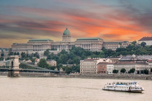 Sunset over famous Royal Palace in Budapest, Hungary