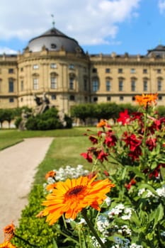 Flowers in the garden of Residenz palace in Wuerzburg in Bavaria, Germany