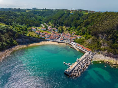 aerial view of Lastres, province of Asturias, Spain. Named beautiful town of Spain