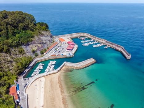 Aerial view of the marina of Lastres, province of Asturias, Spain. Named beautiful town of Spain