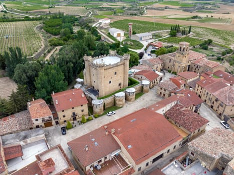 Sajazarra belonging to La Rioja, view of the Castle and church, named beautiful town of Spain
