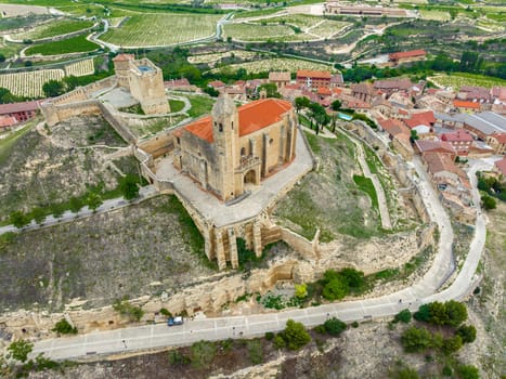 Aerial view Beautiful landscape with castle fortress de San Vicente de la Sonsierra. La Rioja, Spain