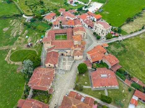 Colegiata church of Santa Juliana in Santillana del Mar, Cantabria, Spain, Europe. Aerial view.