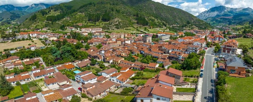 Potes in Cantabria, General view. This population belongs to the Community of Cantabria and is located at the foot of the Picos de Europa. named beautiful town of Spain