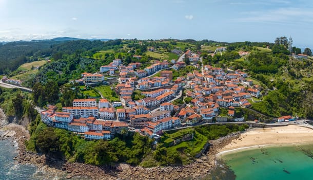 aerial view of Lastres, province of Asturias, Spain. Named beautiful town of Spain