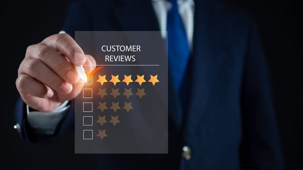 Customer Satisfaction Survey concept, service experience rating online application, customer evaluation product service quality, satisfaction feedback review, very good quality most.