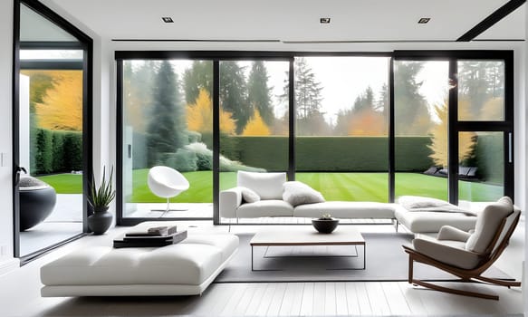 modern interior - a view in a garden from a modern stylish livingroom