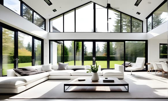 modern interior - a view in a garden from a modern stylish livingroom