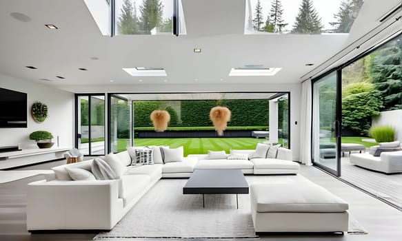 modern interior - a view in a garden from a modern stylish livingroom