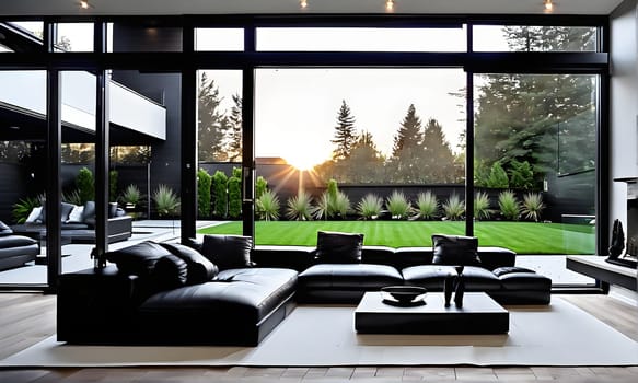 modern interior - a view in a garden from a modern stylish livingroom