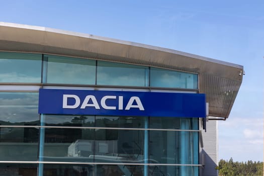 28 February 2023 Nazare, Portugal: Office of sale car - Dacia. Mid shot