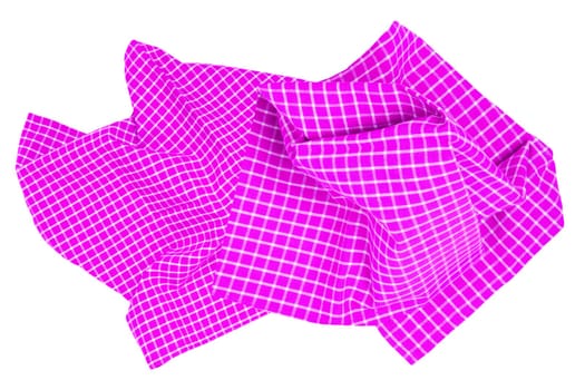 Closeup of a pink and white checkered napkin or tablecloth texture isolated on white background. Clipping path. Kitchen accessories.