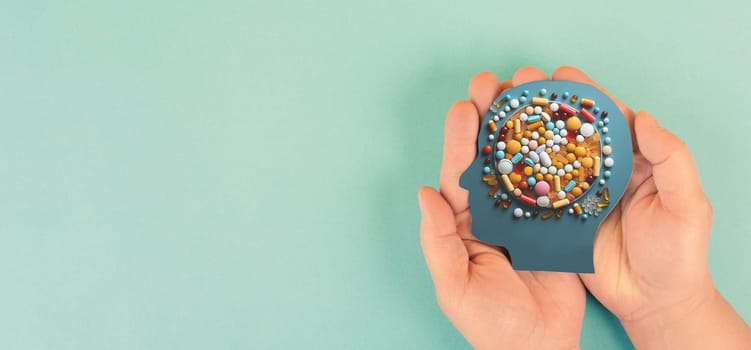 Pills with medicine, addiction to supplements and overdosis, drug prescription, pharmacy tablets, healthcare and treatment, generative AI used for pill