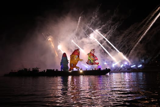 Cracow, Poland - June 4, 2022: Great Dragon Parade. The Great Outdoor Show on the Vistula River.