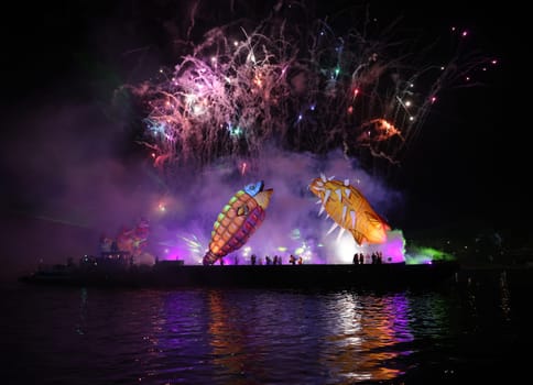 Cracow, Poland - June 4, 2022: Great Dragon Parade. The Great Outdoor Show on the Vistula River.