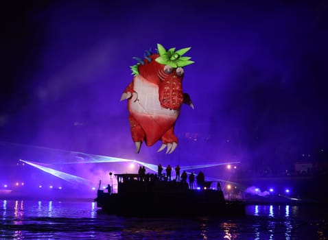 Cracow, Poland - June 4, 2022: Great Dragon Parade. The Great Outdoor Show on the Vistula River.