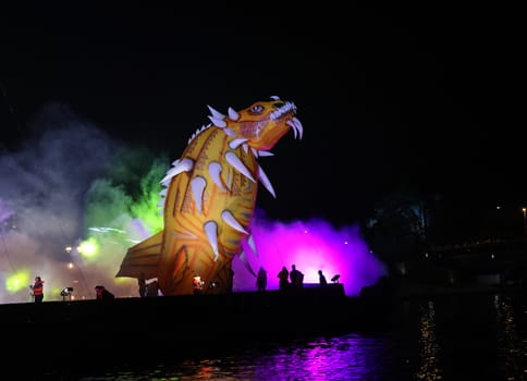 Cracow, Poland - June 4, 2022: Great Dragon Parade. The Great Outdoor Show on the Vistula River.