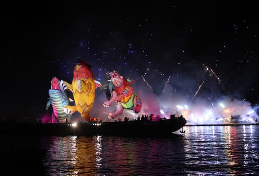 Cracow, Poland - June 4, 2022: Great Dragon Parade. The Great Outdoor Show on the Vistula River.