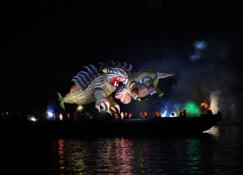 Cracow, Poland - June 4, 2022: Great Dragon Parade. The Great Outdoor Show on the Vistula River.