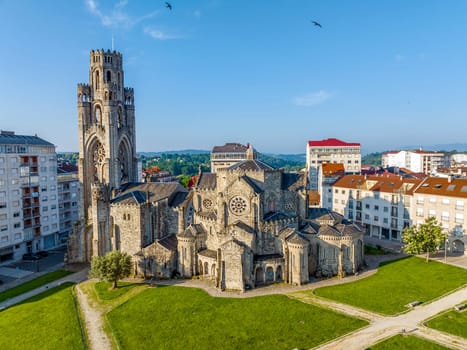 O Carballino, Ourense, Aerial view of the Temple of Vera Cruz considered one of the most beautiful towns in Spain