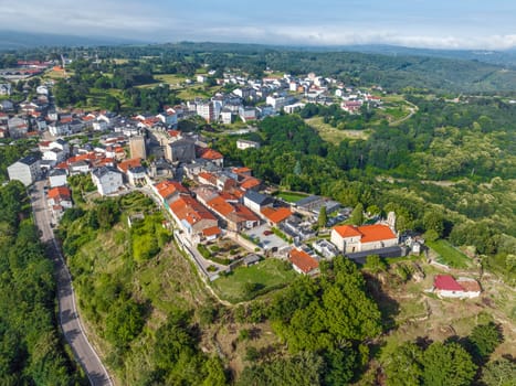Castro Candelas panoramic aerial view, Ourense. Considered one of the most beautiful towns in Spain