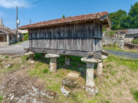 Typical Galician granary, separated from the ground with stone pilasters, in Santa Eufemia, Vilouchada Ourense., separated from the ground with stone pilasters, in Santa Eufemia, Vilouchada Ourense.
