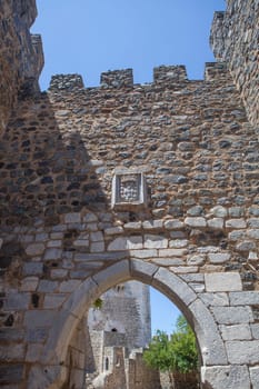 Pointed arch access of Beja Castle, Baixo Alentejo, Portugal. Most emblematic monument of the city