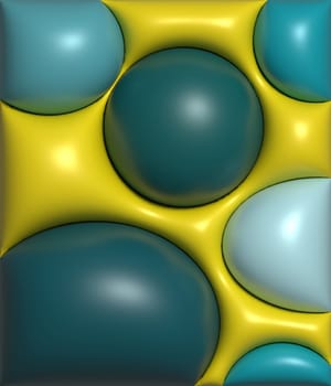 Green round inflated figures on a yellow background, 3D rendering illustration