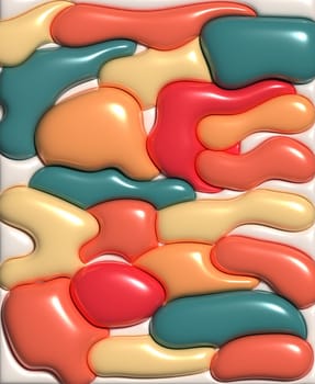 Abstract background with various inflated figures, 3D rendering illustration