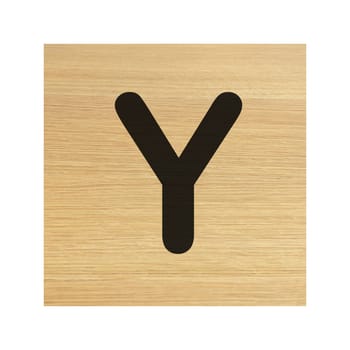 A capital Y wood block on white with clipping path