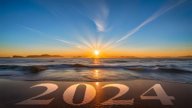 The New year 2024 concept. Text 2024 written on the road in the middle of asphalt road - ai generated