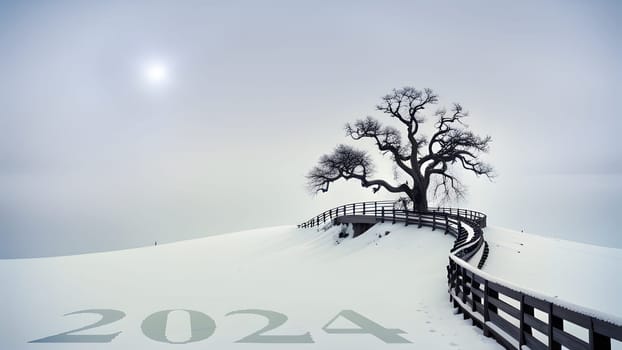 The New year 2024 concept. Text 2024 written on the road in the middle of asphalt road - ai generated