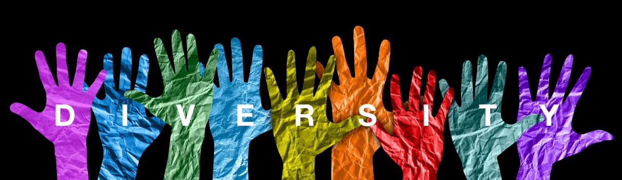 Diversity concept. Diverse group of multiethnic multicultural people hands silhouette.