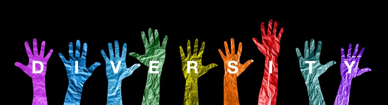 Diversity concept. Diverse group of multiethnic multicultural people hands silhouette.