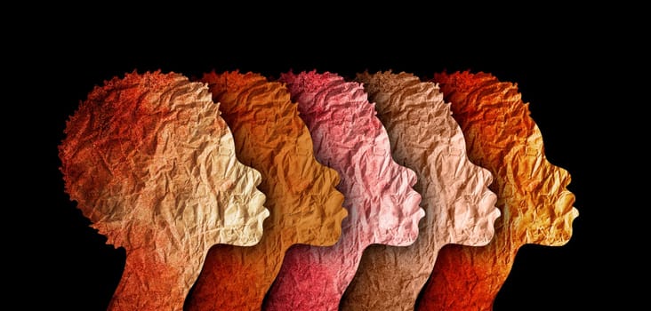 Different cultures in international society concept. Diverse group of multiethnic multicultural woman silhouette.
