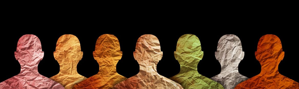 Different cultures in international society concept. Diverse group of multiethnic multicultural people silhouette.