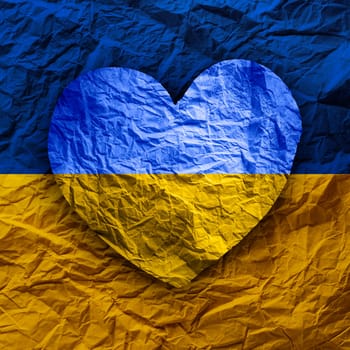 Flag of Ukraine in paper heart shape. Ukrainian national symbol.